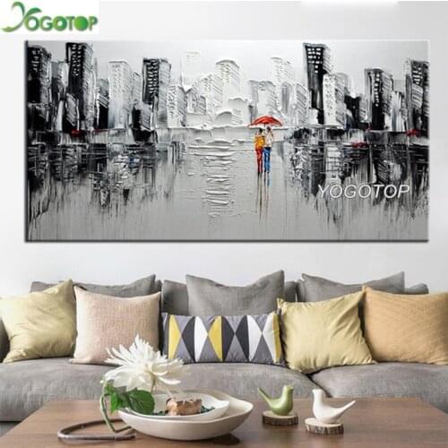 Large Full Drill 5D DIY Diamond Painting rain city view 3D diamond Embroidery abstract couple Cross Stitch Mosaic Decor YY1850