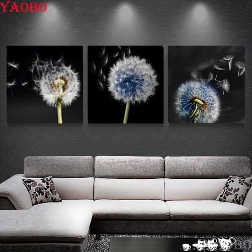 Still life 5d diy diamond painting full square round drill diamond embroidery icons dandelion 3pcs/set Handmade mosaic picture