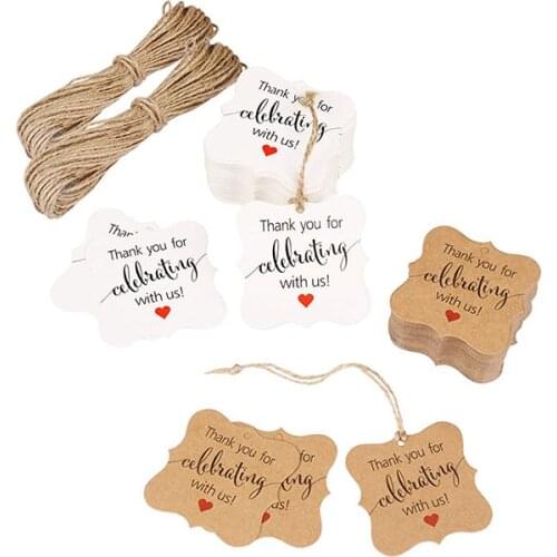 100pcs brown/white thank you paper tags for Celebrating with Us wedding decoration gift tags Packaging Hang Tags stationery