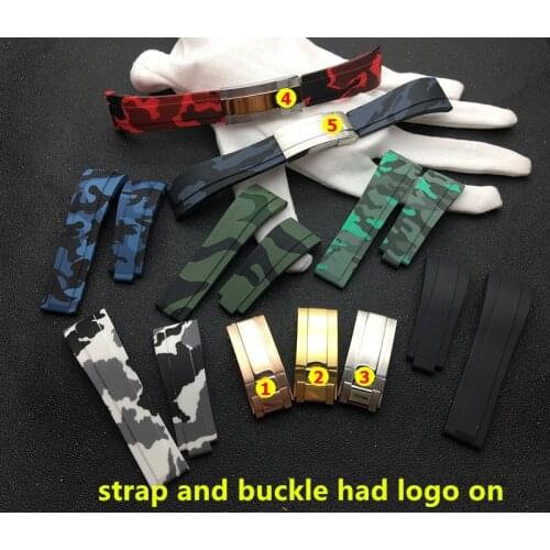 Brand 20mm Camo Blue Red Gray Green White Rubber Watchband Watch band belt For Role strap Daytona Submariner GMT buckle logo on