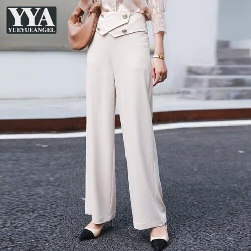 Summer New Office Ladies Suit Wide Leg Pants Buttons High Waist Womens Long Trousers Business Work Loose Comfortable Cargo Pants