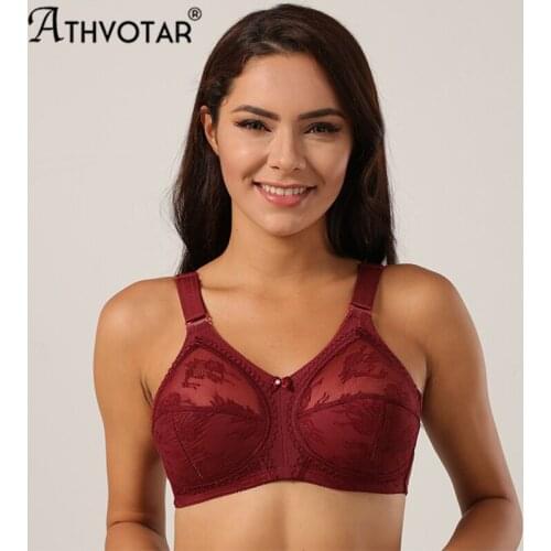 ATHVOTAR Plus Size Lace Bralette Large Size Push Up Women Bra C D Cup Ultra-Thin Cup Lingerie Wireless Bra Patchwork Underwear