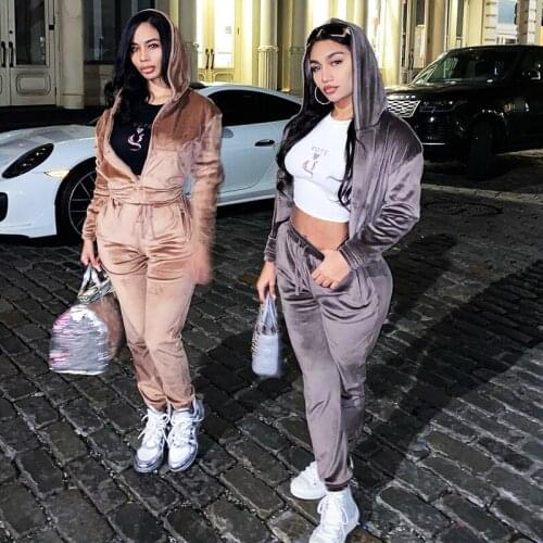 Women Velvet Sets Two Piece Cardigan Hooded Sweatshirt Sweatpants Tracksuit 2 Piece Causal Loose Hoodie Outfit Suits Streetwear