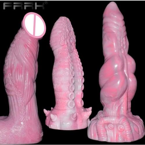 FRRK Monster Dildo Curve Realistic Penis Tentacle Anal Sex Toys Sharp Butt Plug with Big Knot Gay Masturbator Vagina Stimulator