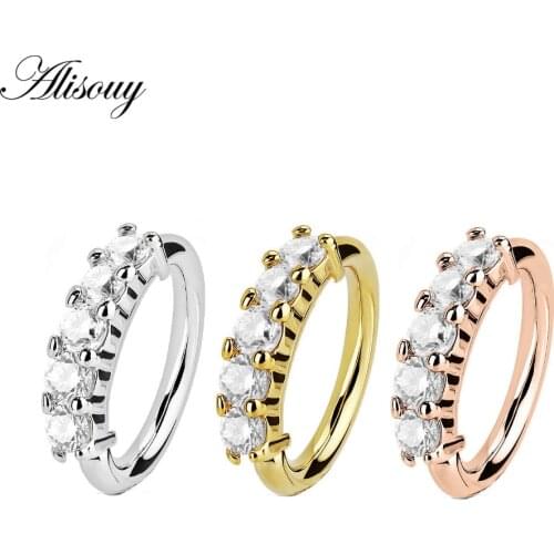 Alisouy Crystal Nose Ring Hoop Gold Color 8mm Nose Piercing Jewelry Tpyes Helix Cartilage Earrings Piercing Nez Tragus Piercing