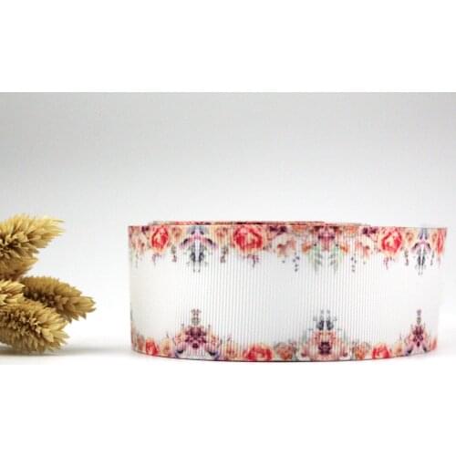 16mm/22mm/25mm/38mm/75mm Fringe Flower Print Grosgrain Ribbon 10/25/50yards DIY Gift Wrap Sewing Wedding Decor Ribbon