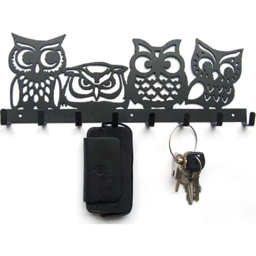 Metal Four Owl Iron Coat Rack Towel Hanging Hook Key Creative Black Brown Wall Decoration Clothes Holder