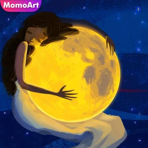 MomoArt Diamond Painting Cartoon Moon Full Square DIY Diamond Mosaic Scenic Rhinestones Embroidery Cross Stitch Kits Wall Art