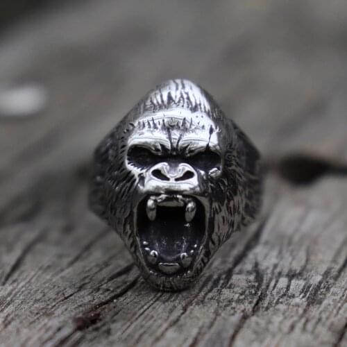 Mens Stainless Steel Ring Beast Gorilla Domineering Retro Rings Mens Motorcycle Party Fashion Jewelry