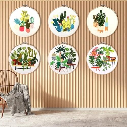 DIY Flowers Plants Pattern Embroidery Set With Pattern+Instructions, Needlework DIY Beginner Stitch Kit Embroidery Tools Hoop