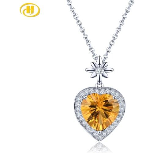 Natural Citrine Sterling Silver S925 Pendant 4.16 Carat Genuine Crystal Heart Shape Romantic Classic Style Jewelry New Year Gift