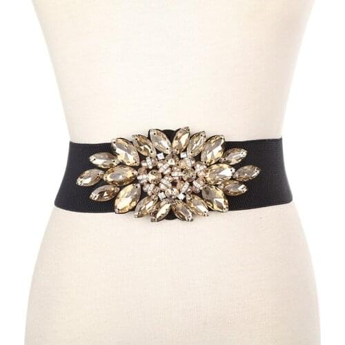 2019 New Arrival Designer Luxury Crystal Elastic Women Wide Belt with rhinestone Elegant belts for women High Qualit SD232