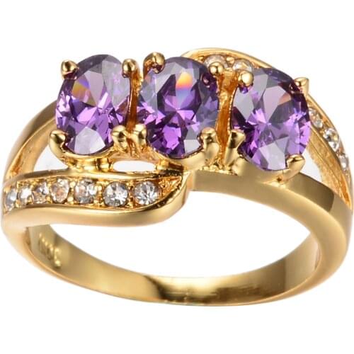 Charm Female Purple Oval Crystal Ring Vintage Yellow Gold Color Wedding Rings For Women Cute Big Bride Engagement Ring