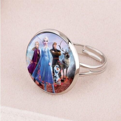 Disney Frozen 2 Ring Cartoon Image Elsa Princess Anna Jewelry Opening Adjustable Childrens Bracelet gifts for girls