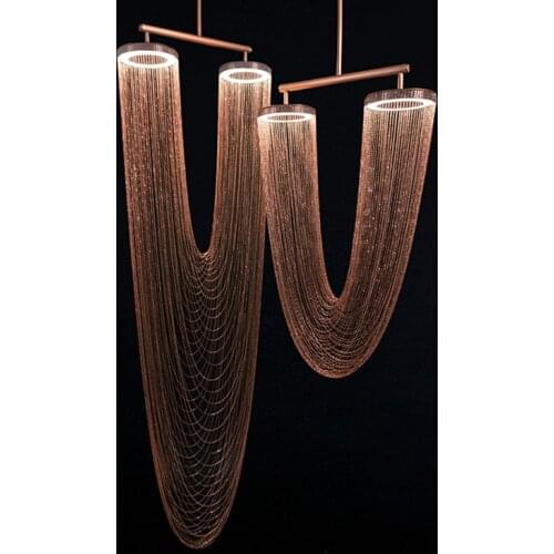 Retro Vintage Iron Aluminum Chain Gold Chrome Silver Lustre Chandelier Lighting Suspension Luminaire Lampen For Foyer