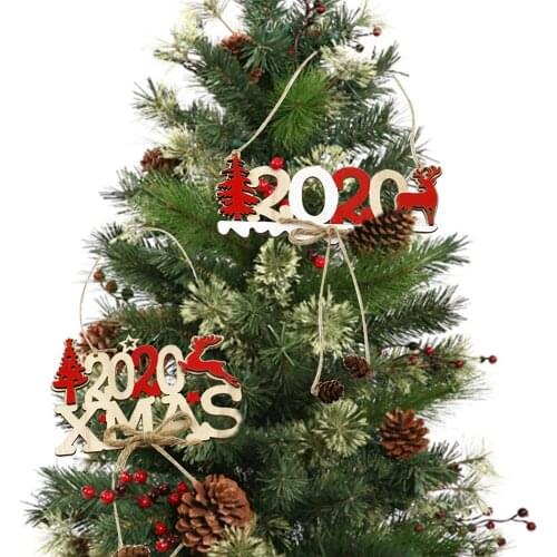 Christmas New Year Natural Wood Elk Tree Gift Ornaments Pendants Hanging Crafts New Year 2020 Xmas For Home Party Decorations