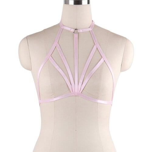 Pink Lingerie Underwear Woman Sexy Pastel Goth Harness Cage Bra Punk Body Harness Harajuku Bra Black Bondage Harness Bra