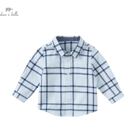 DBA18734 dave bella autumn fashion baby boys plaid print pockets shirts infant toddler tops children high quality clothes