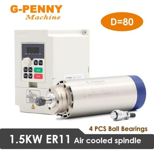 Air Cooled Spindle 1.5KW ER11 Diameter 80mm CNC Wood Working Spindle 4 PCS Bearings 24000rpm & 1.5KW QL Inverter & 80mm Bracket