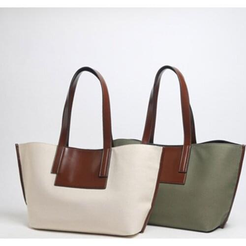 2020ins Japan and South Korea net red one-shoulder portable commuter large-capacity tote bag PU casual canvas bag leather bag wo