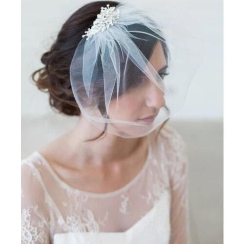 Wedding Veil Ivory Birdcage Veil Crystal Rhinestone Comb Veil Face Net Mask Hair Jewelry Accessories Veils for Bridal Headwear