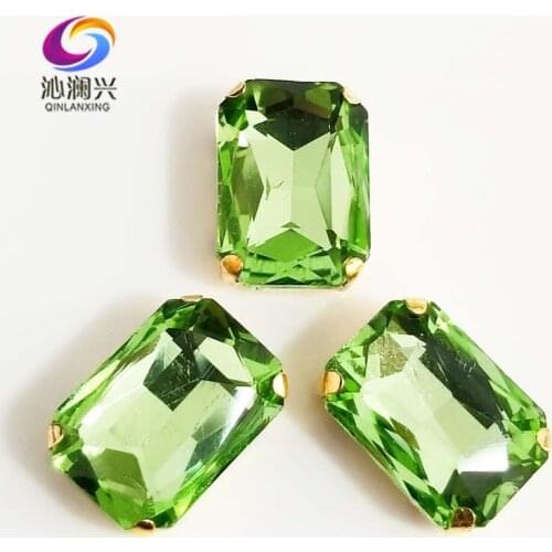 Light green Rectangle shape Glass Crystal sew on stones,golden bottom claw rhinstone,Diy/Clothing accessories SWCG15