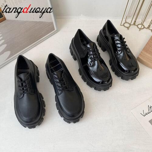 Black Brown Vintage Shoes Women 2021 autumn Summer Fashion Comfortable Lace Up Platform Oxford Loafers Casual Boat Shoes