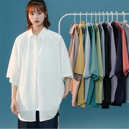 Summer 2021 Fashion New Style Loose Large Size Thin Style Design Chiffon Ice Silk Hong Kong Style Short Sleeve Shirt Ladies Top