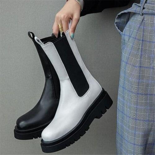 New Luxury Chelsea Boots Women Ankle Boots Chunky Autumn Shoes Platform Ankle Boots Slip on Chunky Heel Boot Brand Botas