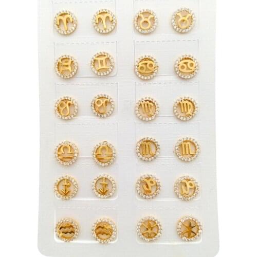 12 Zodiac Earings Stud Earrings Women Constellation Oorbel Boucle Oreille Zodiaque Orecchini Zodiacali Oorknopjes Kolczyki E3201