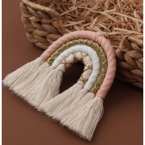 652F Rainbow Keychains Women Boho Handmade Key Holder Keyring Macrame Bag Charm Car Hanging Jewelry Gifts