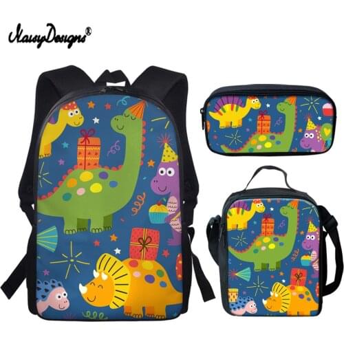 NOISYDESIGNS Cartoon Dinosaur Print School Bags for Boys Girls Kids School Backpack 3pcs/set Children Book Bags Casual Backpacks