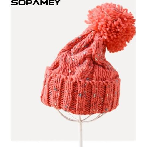 Winter Beanies For Women Knitted Acrylic Hats Mix Colors Skullies And Beanies Knit Big Pompom Caps Free Shipping Female Beanie