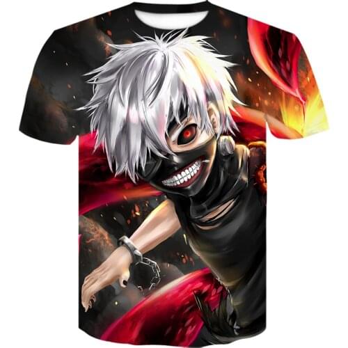 2021 fashion Summer New Men T-shirt Tokyo Ghoul t shirt Anime Short Sleeved Terror Tshirt Funny 3d Printing Casual Mens Tops