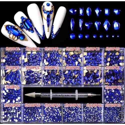 21 cells boxed Crystal AB 3D Flatback Glass Nail Art rhinestone DIY flat bottom crystal glass special-shaped diamond kit