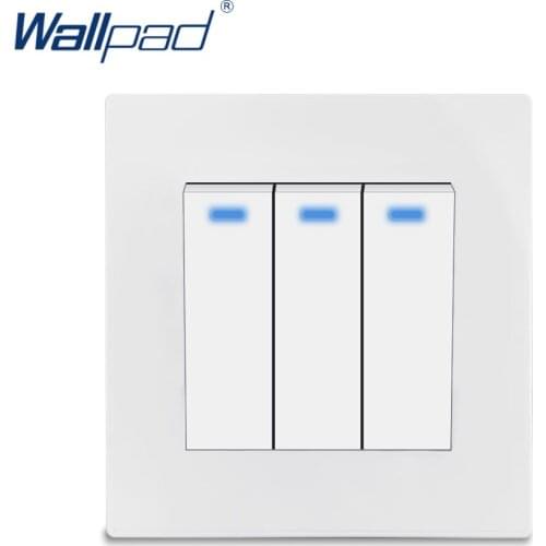 3 Gang 2 Way Switch With LED Indicator Wallpad Luxury White PC Panel Wall Light Switch Rocker Button 16A AC110~250V
