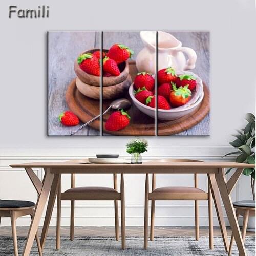 3 Piece Modern Canvas Painting Tea Cup Leamon Fruit Wall Pictures Home Decor Painting On Canvas For Kitchen