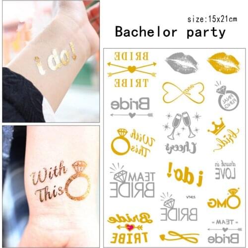 3pcs Bride Gold Stickers Temporary Tattoo Sticker Bachelorette Party Decoration Bridesmaids Gift Just Married Photo Props