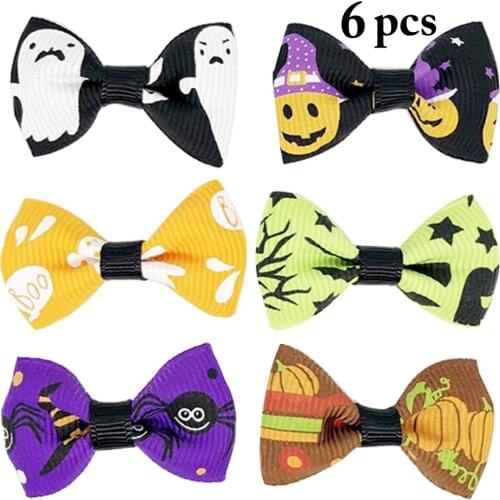 6pcs Pet Dog Bows Pet Hair Bows Rubber Bands Cute Halloween Pattern Dog Bow Grooming Supplies for Dogs