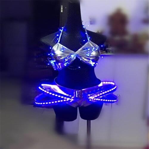 BC41 Ballroom dance led light costumes sexy women dresses luminous bra stage show wears catwalks performance bar party clothe dj
