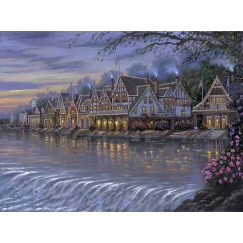 Free shipping classical Thomas night river house landscape canvas prints oil painting printed on canvas art decoration picture