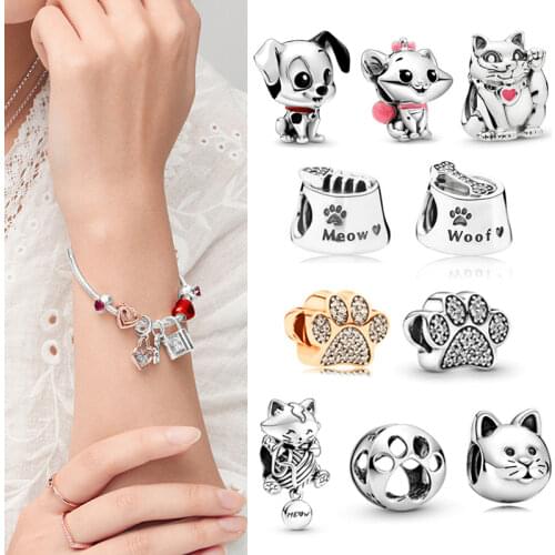 100% 925 Silver New Kitten And Wool Ball Beads Are Suitable For The Original Pandora Bracelet Womens Diy Charm Jewelry