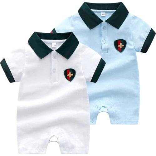 New summer Fashion brand style baby boy romper short sleeves cotton Patchwork crawling newborns baby girl clothes 0-24 months