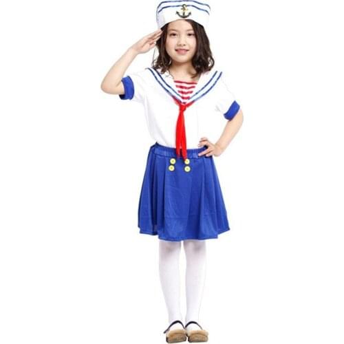 Kids Girls Sailor Clothes Cosplay Childrens Halloween Navy Suit Costumes Masquerade Party Stage Performance Play Dress Gift