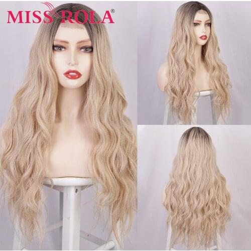 MISS ROLA Long Body Wave Synthetic Wigs for Women Brown to Light Blonde Ombre Daily Wigs Heat Resistant