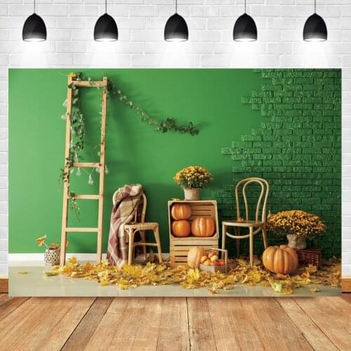 Photo Backdrops Rural Farm Wood Ladder Brick Wall Autumn Harvest Season Maples Leaves Party Baby Child Interior Photo Background