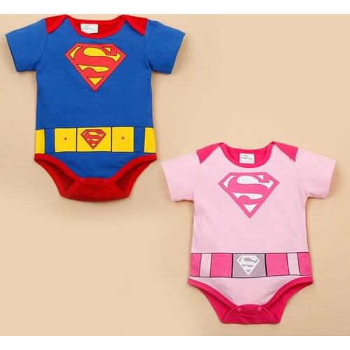 Newborns Toddlers Romper Clothes Short Sleeve Shortalls Blue Pink Baby Boys Girls Dress Up Little Hero Costume Outfits