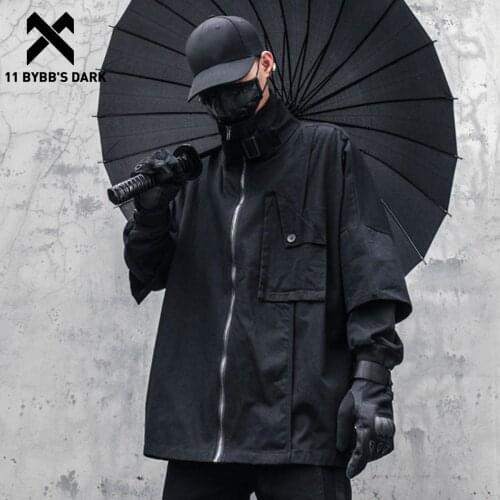11 BYBBS DARK 2021AW Oversized Fake Two Cargo Jackets Outwear Streetwear Men Techwear Turtleneck Jacket Coat Hip Hop Loose Tops