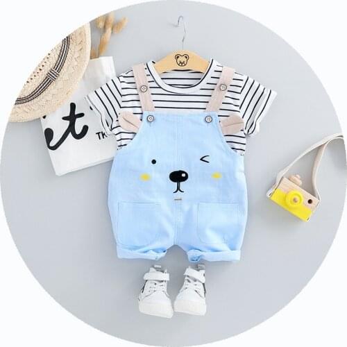 Summer Fashion Baby Girls Clothing Sets Infant Clothes Suits Stripe T Shirt Strap Shorts Kids Sportswear Children Casual Wear