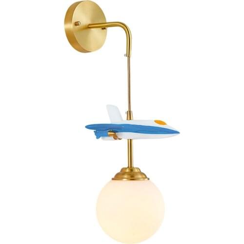 Copper childrens room airplane wall lamps bedroom Nordic bedside bathroom corridor LED illuminated glass wall sconces lights